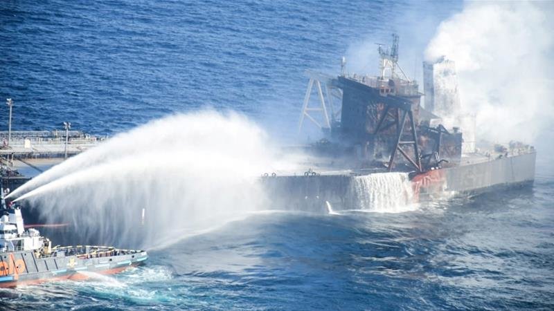 The fight against the fire in a Panamanian-flag tanker off Sri Lanka continues