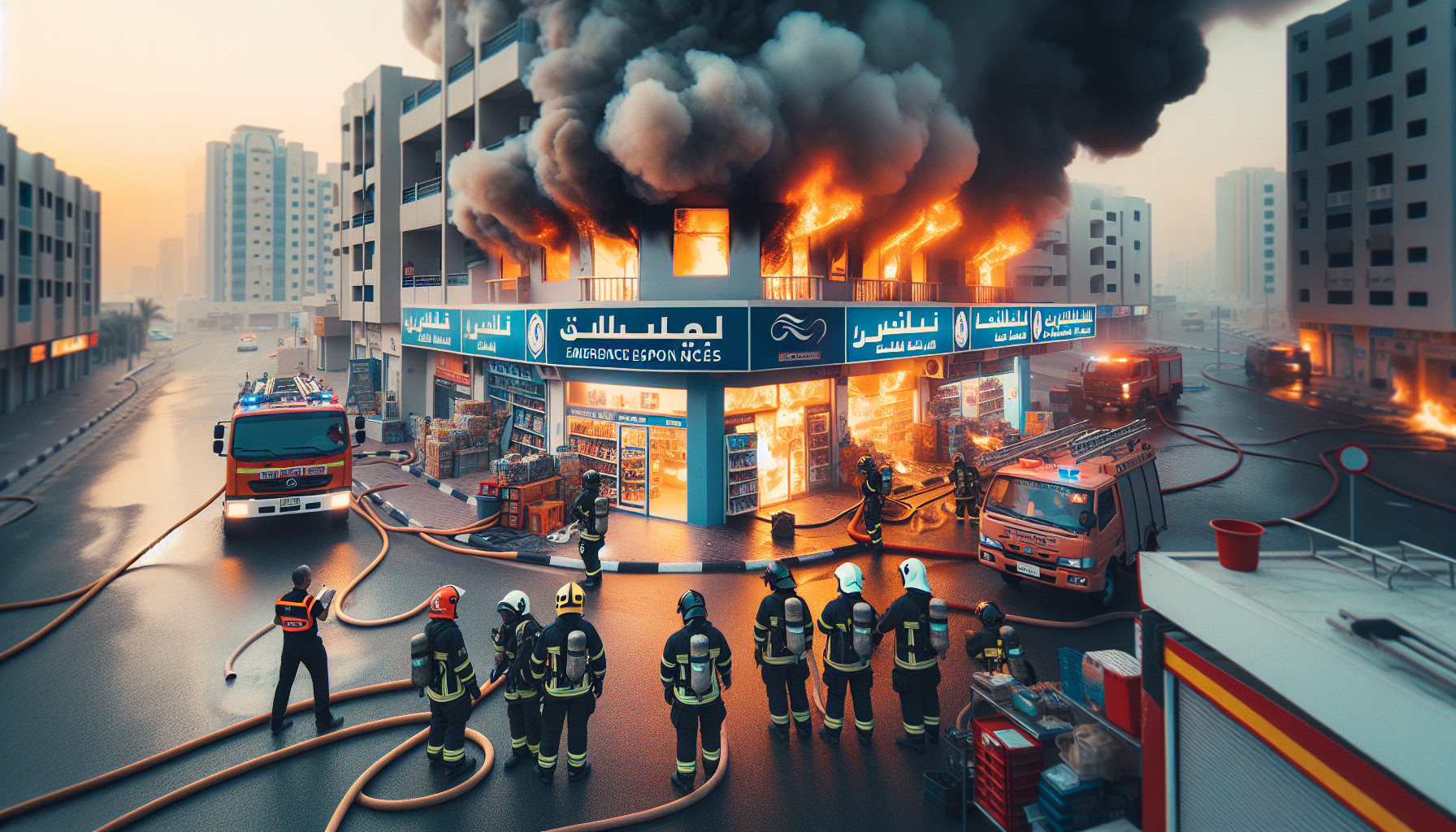 بلاغ حريق في محل بمنطقة مصفح في أبوظبي