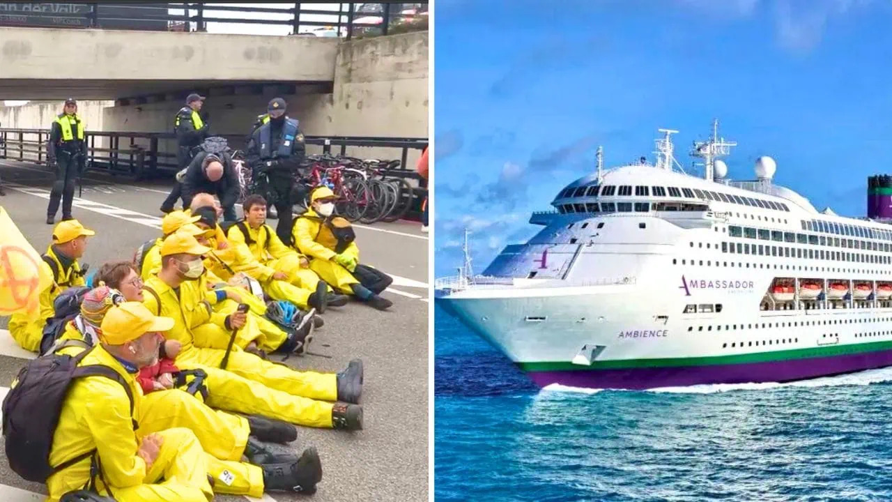 Environmental Activists Block Cruise Ship in Amsterdam