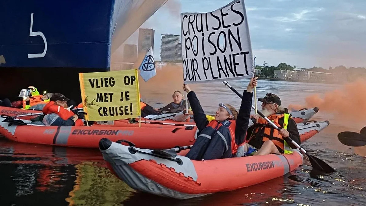 Environmental Activists Block Cruise Ship in Amsterdam