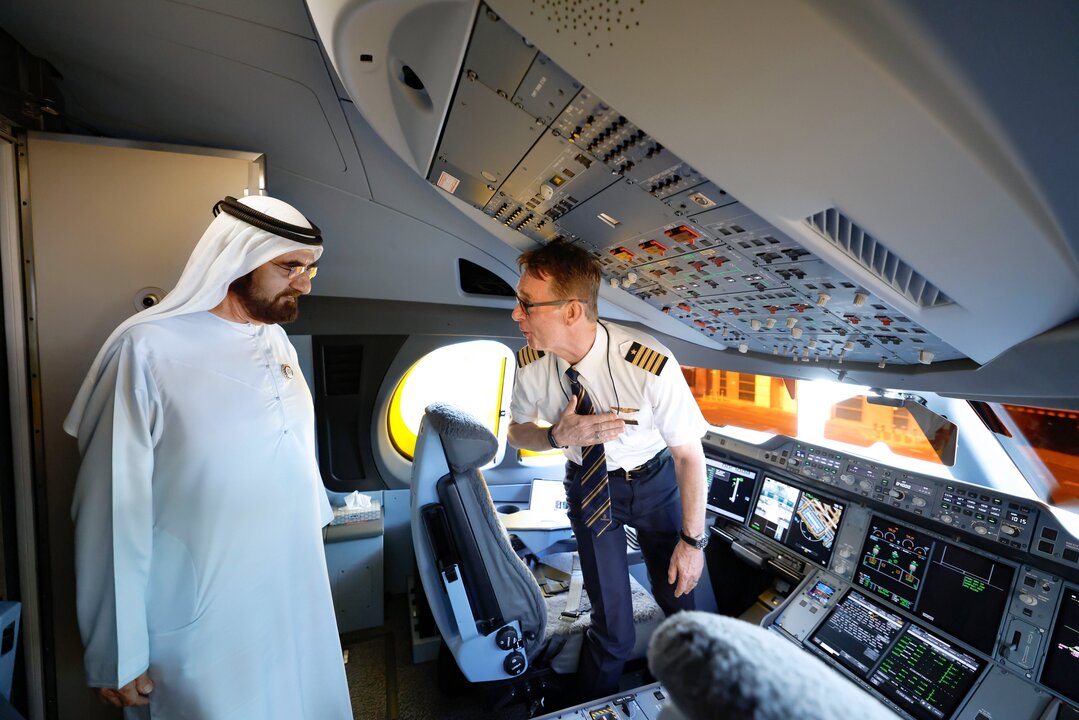 Sheikh Mohammed Tours First Emirates A350 Aircraft
