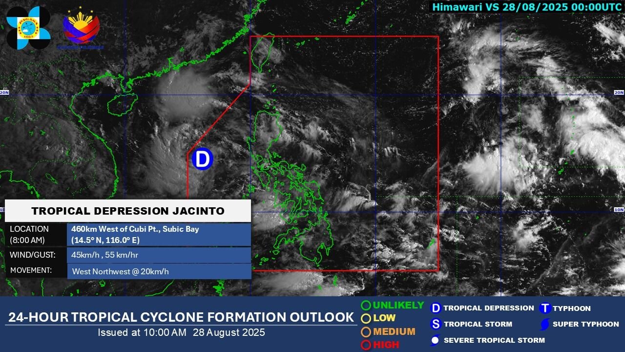 Tropical Depression Jacinto Forms Over West Philippine Sea