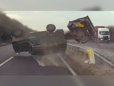 Military Vehicle Overturns on UK Highway, Prompting Emergency Response