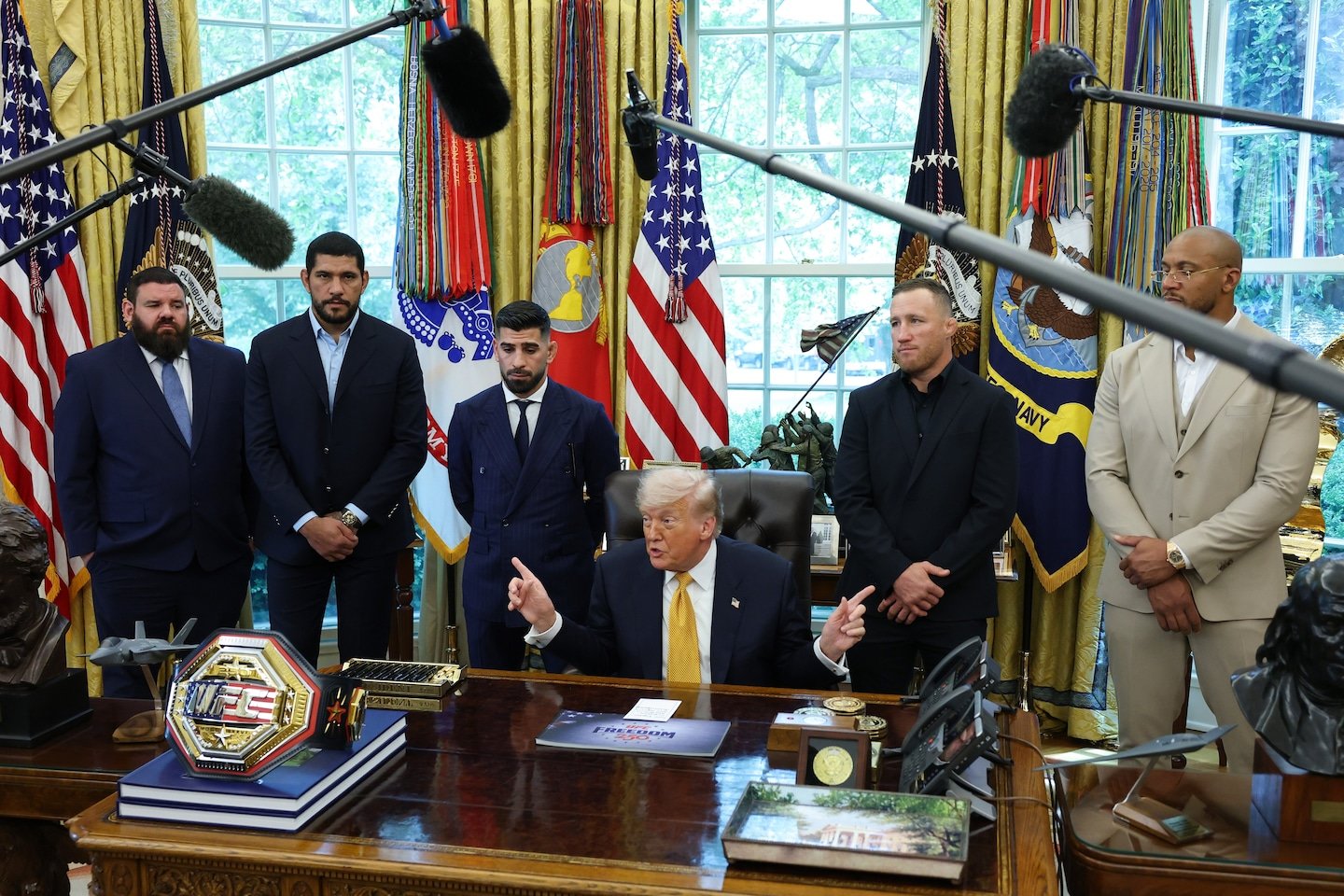 Trump mixes UFC spectacle with Iran diplomacy claims during Oval Office appearance