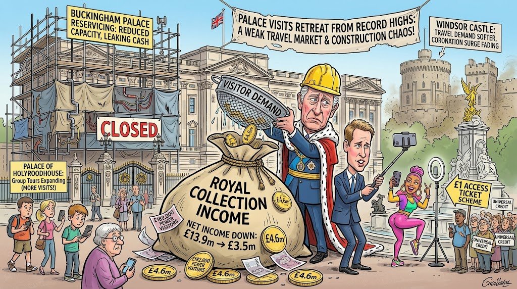 Royal Collection Trust Income Falls as Palace Visits Retreat From Record Highs